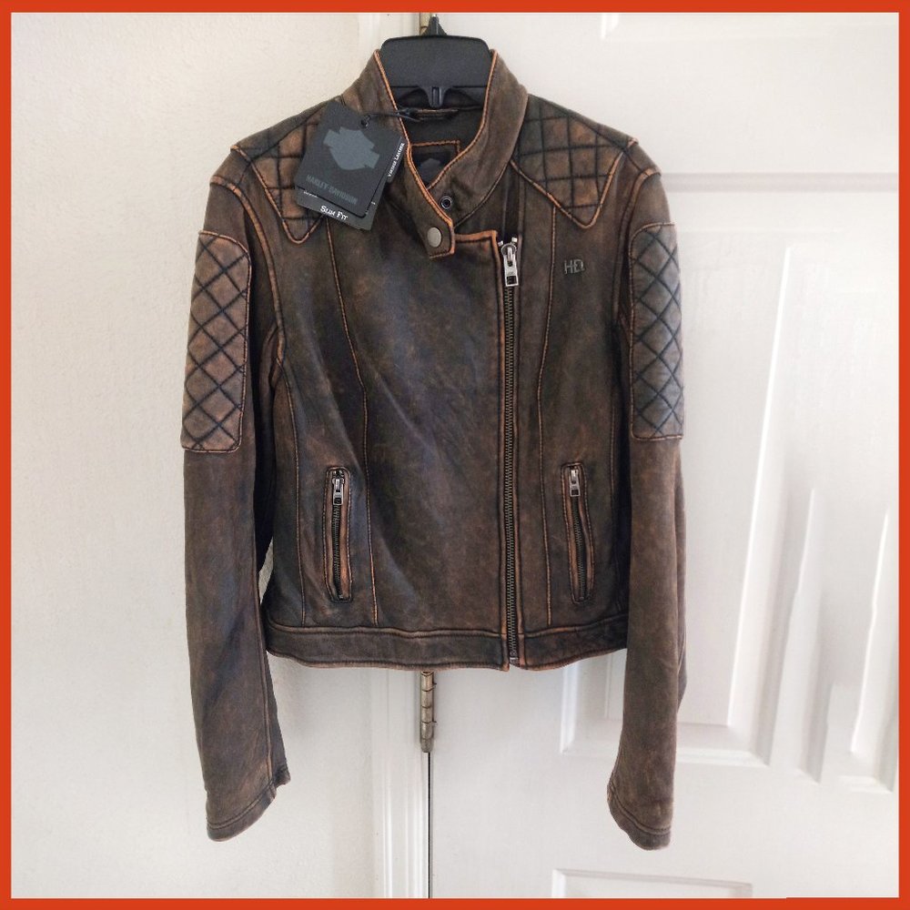 NWT - Harley-Davidson Womens Distressed Lambskin Leather Riding Jacket